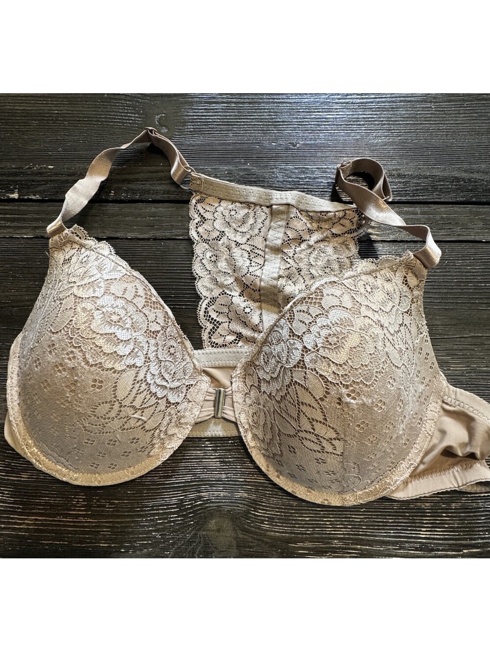 Unbranded 42C Bra Beige Lace Racerback Front Closure Padded Underwire